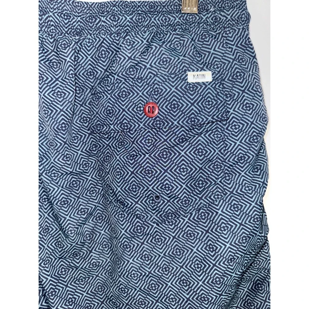 Katin Spiral Volley Swim Trunk‎ - blue with dark blue geometric design men's XX